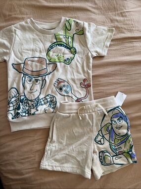 Target Toy Story Kids Short Pajama Set - White with Green & Blue Accents